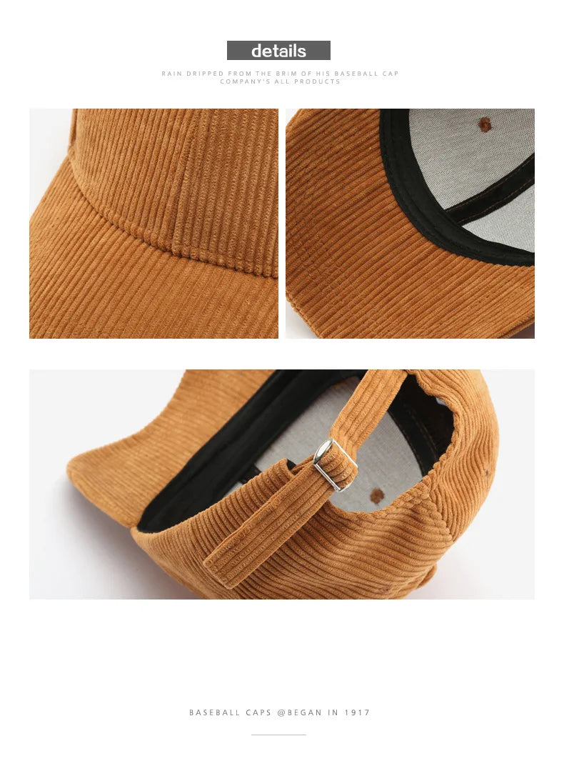 Unisex Solid Corduroy Baseball Cap | Vintage Snapback Trucker Hat