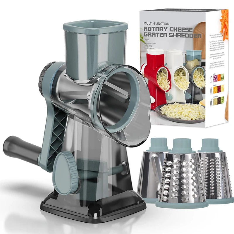 Versatile 3-in-1 Rotary Cheese Grater | Manual Vegetable Slicer