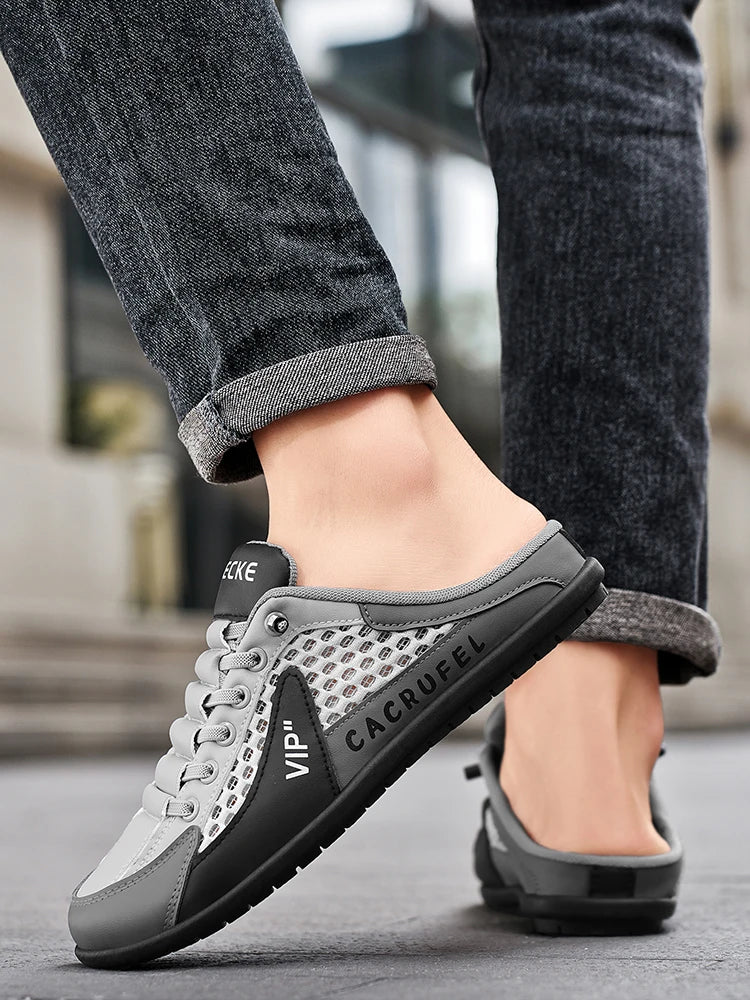 Summer Breathable Mesh Slip-On Half-Slipper for Men, Casual Soft-Soled Closed-Toe Slippers, Mesh Upper Is Refreshing and Breathable, Does Not Suffocate the Feet, Lace-Free Design Is Convenient for Lazy People