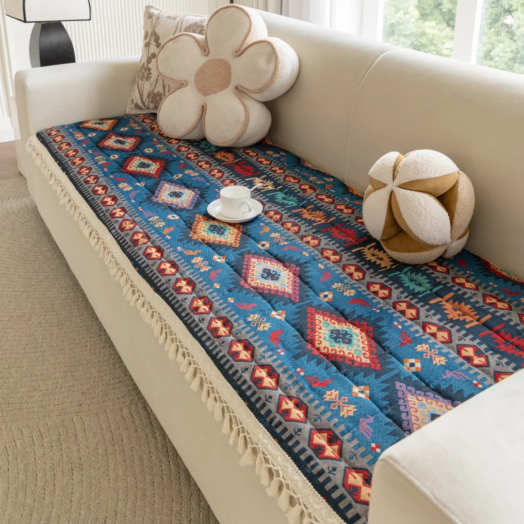 Boho Pattern Quilting Sofa Pad | Anti-Slip Multi-Use Cover