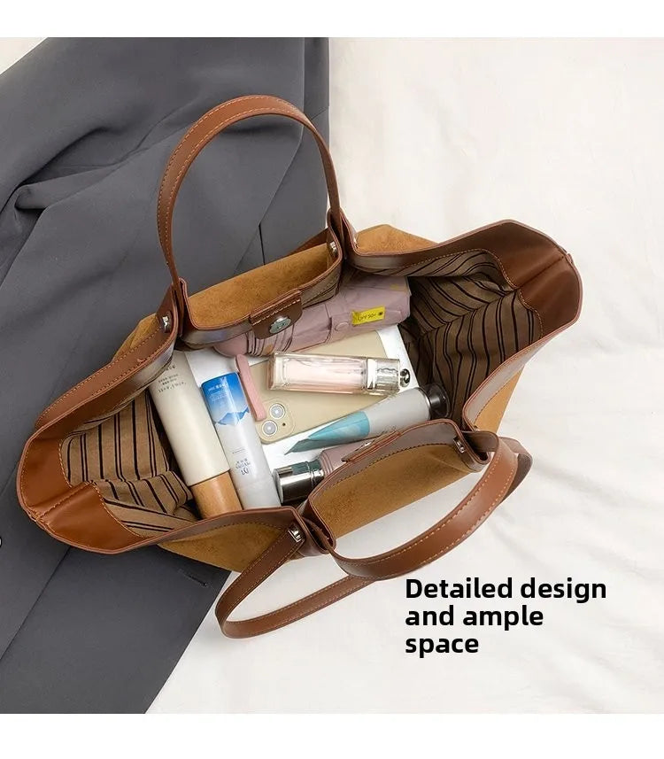 Bolso de hombro de piel suave de gamuza para mujer | Estilo casual de lujo