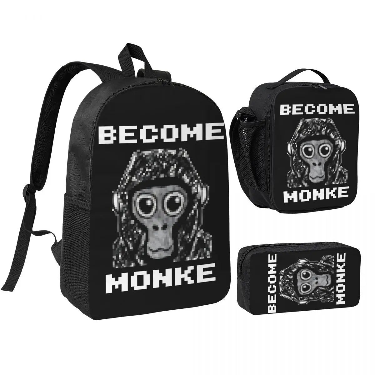 Stylish Black and White Gorilla Backpack Set for Teens | Versatile Bags