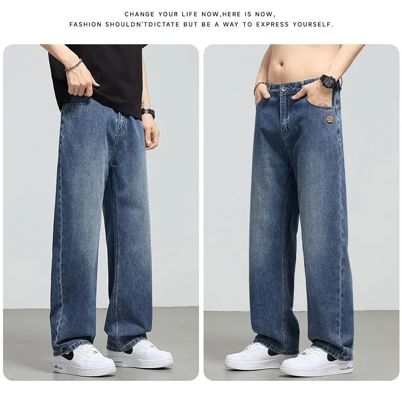 Men's Retro Straight Jeans | Casual Loose Wide Leg Denim Pants