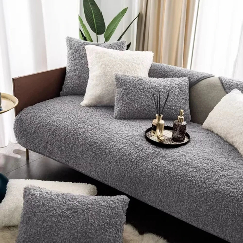 Thick Soft Fluffy Curling Sofa Cover | Anti-Slip Slipcover