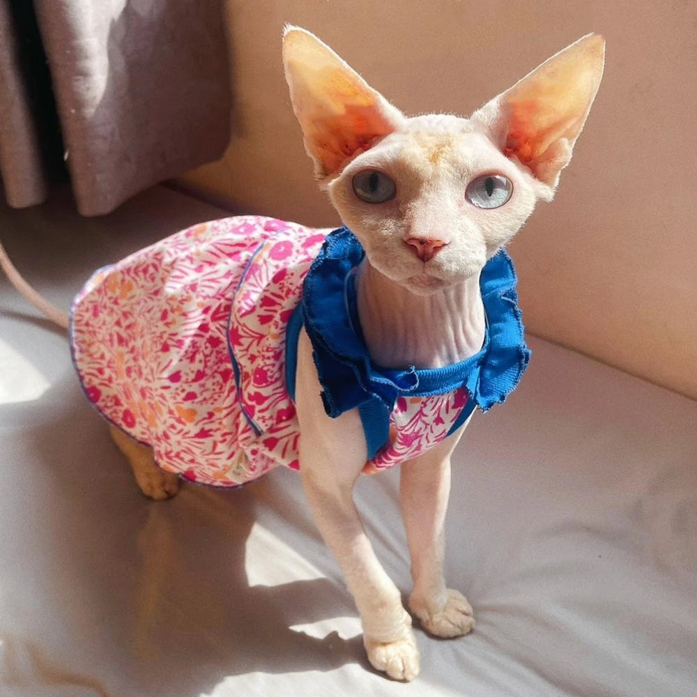 Soft Floral Dress for Sphynx Cats | Comfortable Spring Vest