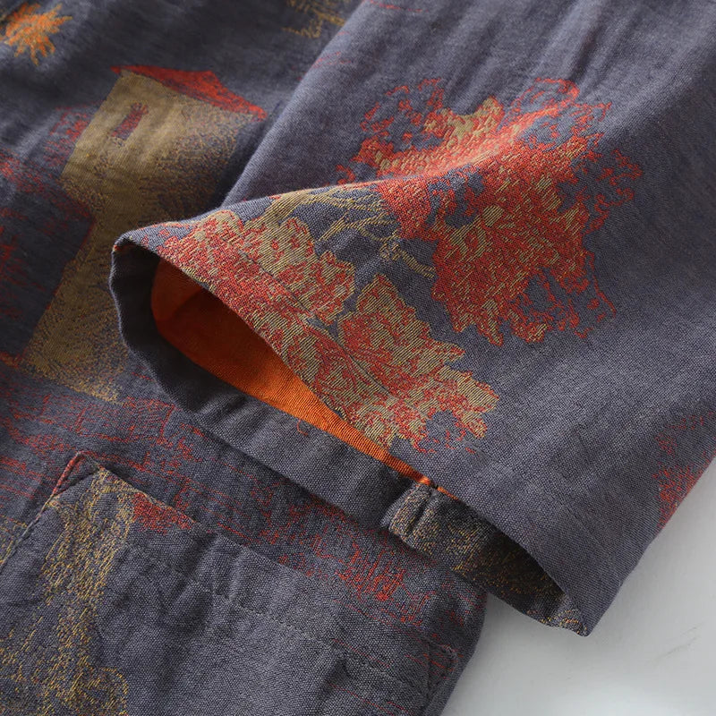 Roomwear Cotton Kimono Pajamas Men's Robes for Spring Jacquard Printed Home Clothing Medium Length Oversized Breathable Bathrobe
