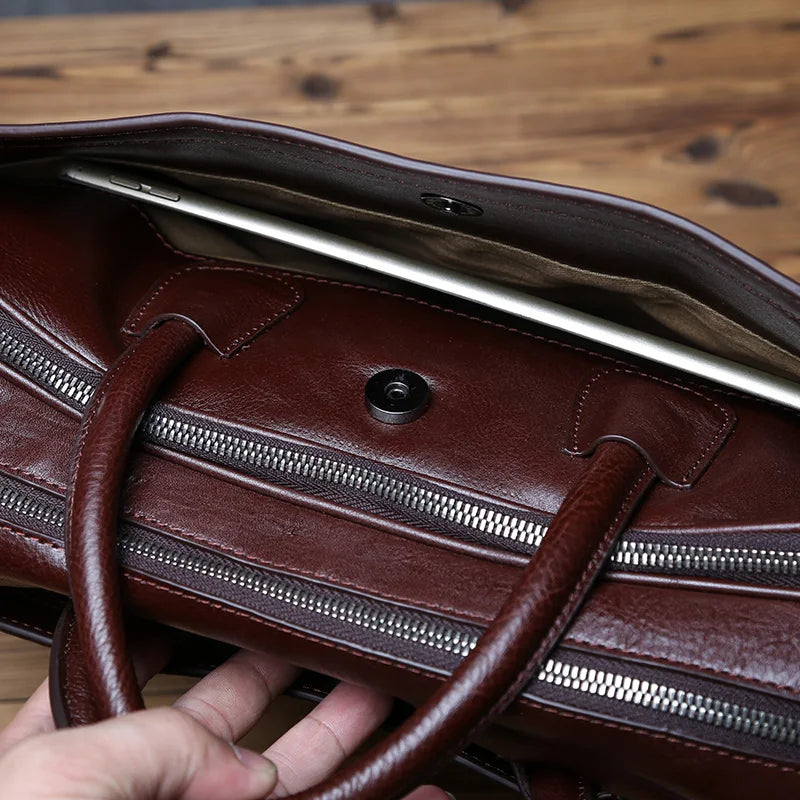 Maletín de cuero genuino vintage para hombre | Bolso para portátil de gran capacidad
