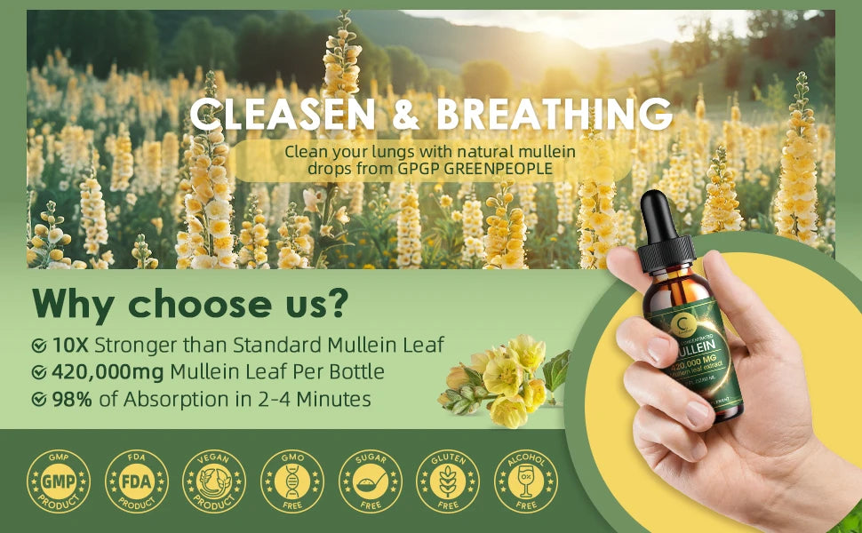Natural Mullein Leaf Extract Drops | Cleanse & Support Lung Health