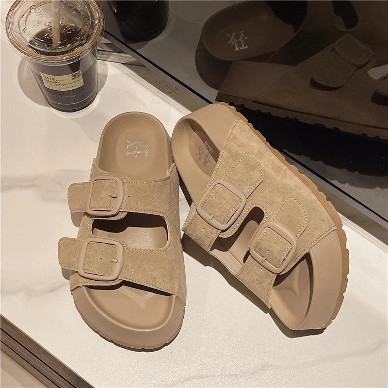 Comfortable Summer Women Slippers with Retro Buckle Design