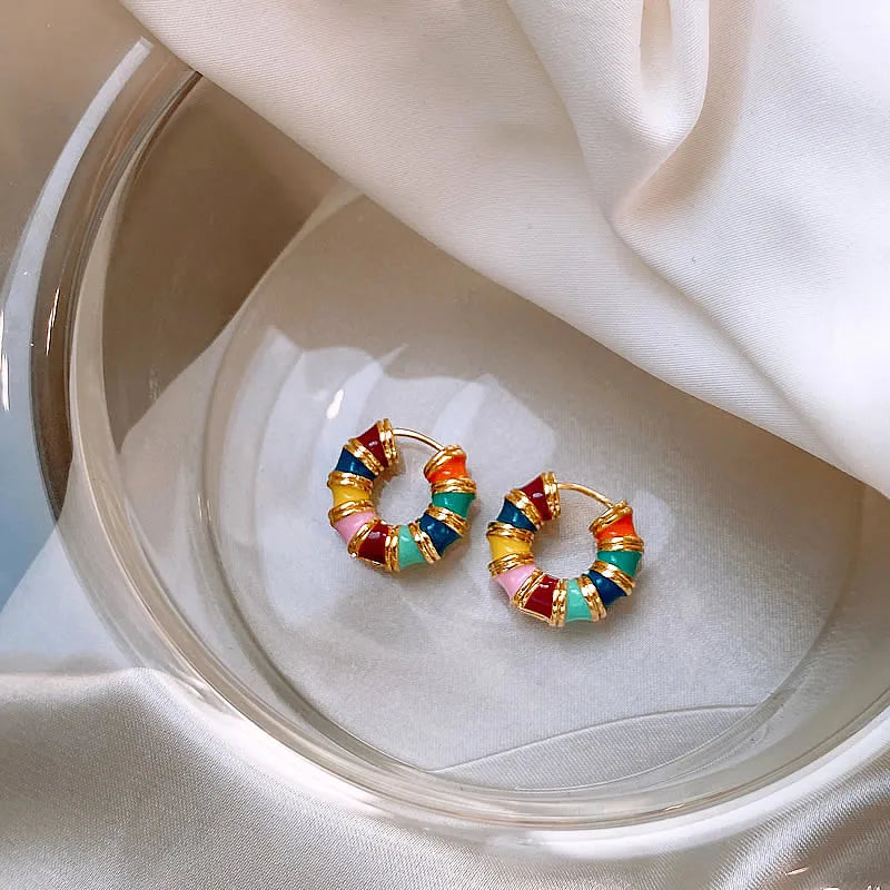 Romantic Retro Enamel Gold Hoop Earrings for Women | Fashion Jewelry