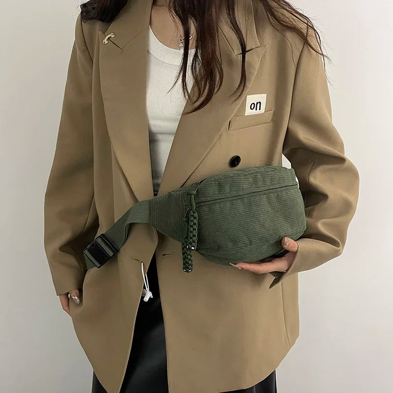 Casual Corduroy Belt Bags for Women | Stylish Fanny Pack