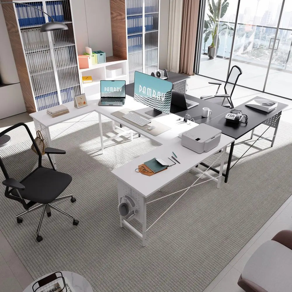 71 Inch Large U Shaped Computer Desk with Power Outlets