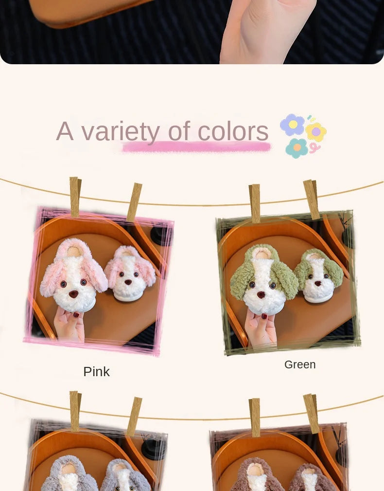 Cute Puppy Plush Slippers for Kids | Non-Slip Cozy Footwear