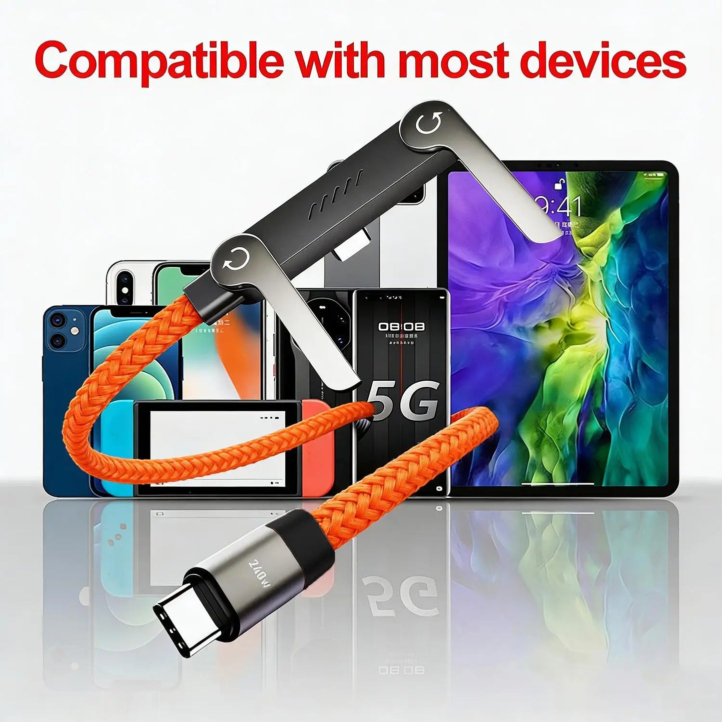 240W Quick Charge Type-C Elbow Cables with Invisible Kickstand