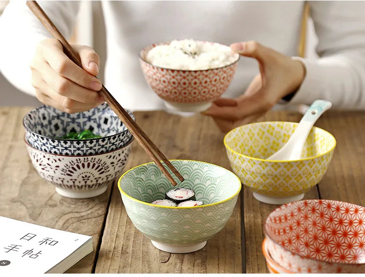 Cuenco de arroz de cerámica estilo japonés de 4.5 pulgadas | Vajilla elegante