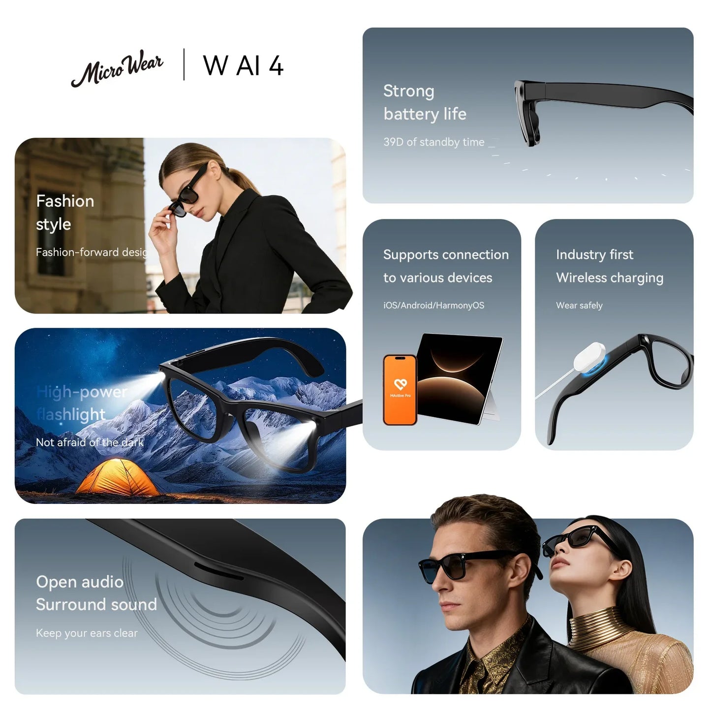 Smart AI Glasses with Translation & Music Play | Bluetooth Sunglasses