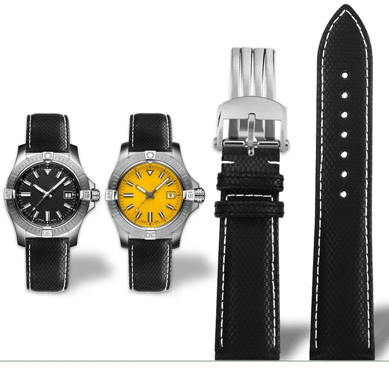 Versatile Yellow Nylon Leather Watch Strap | 22mm Men's Band