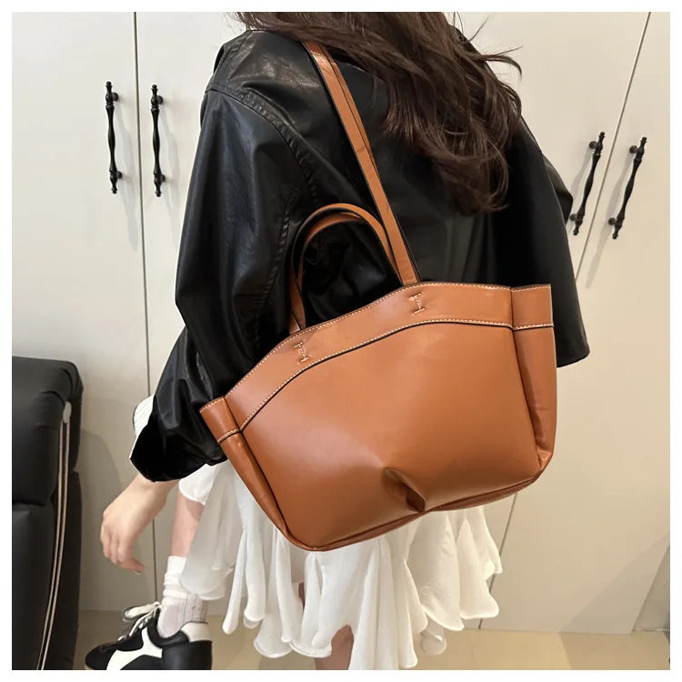 Trendy Women's Large Capacity PU Leather Tote & Crossbody Bag
