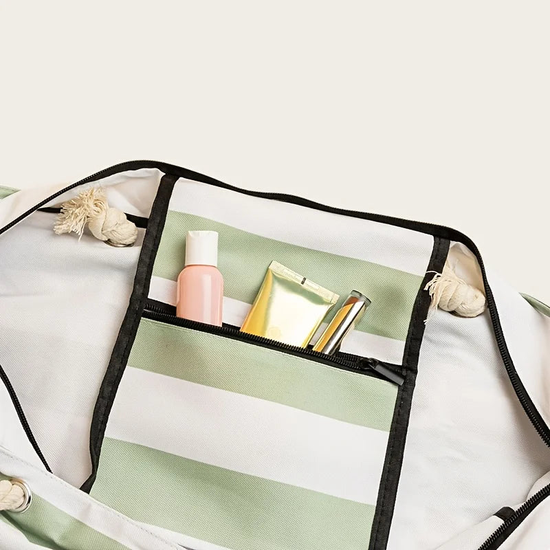 Large-Capacity Striped Waterproof Beach Tote Bag | Sand-Proof Storage