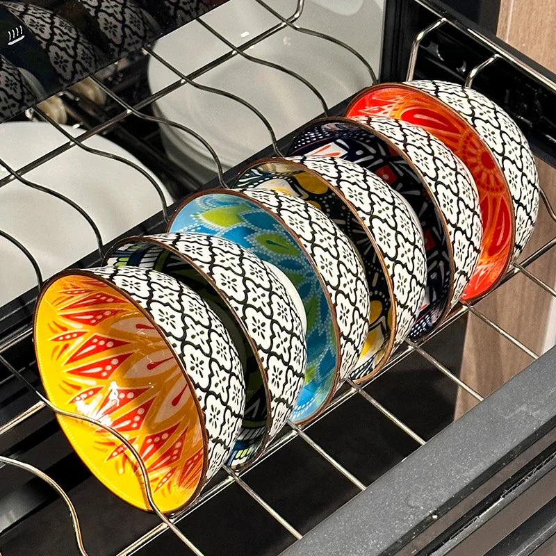 6-Piece Handmade Bohemian Ceramic Bowls Set | Microwave & Dishwasher Safe