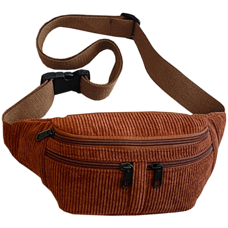 Trendy Multi-color Corduroy Waist Bag | Stylish Versatile Fanny Pack