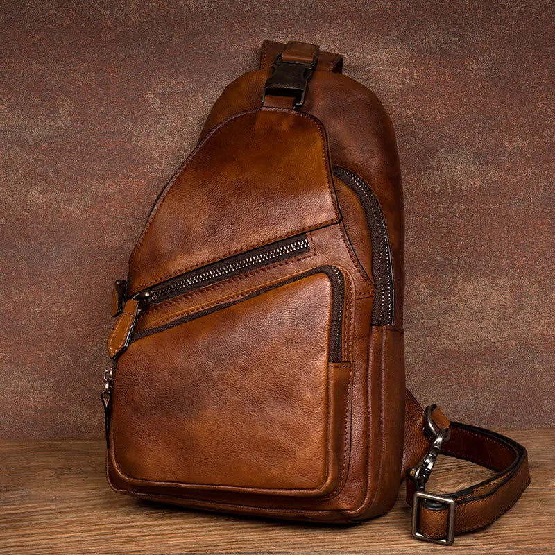 Large-Capacity Leather Chest Bag for Men | Casual Shoulder Bag