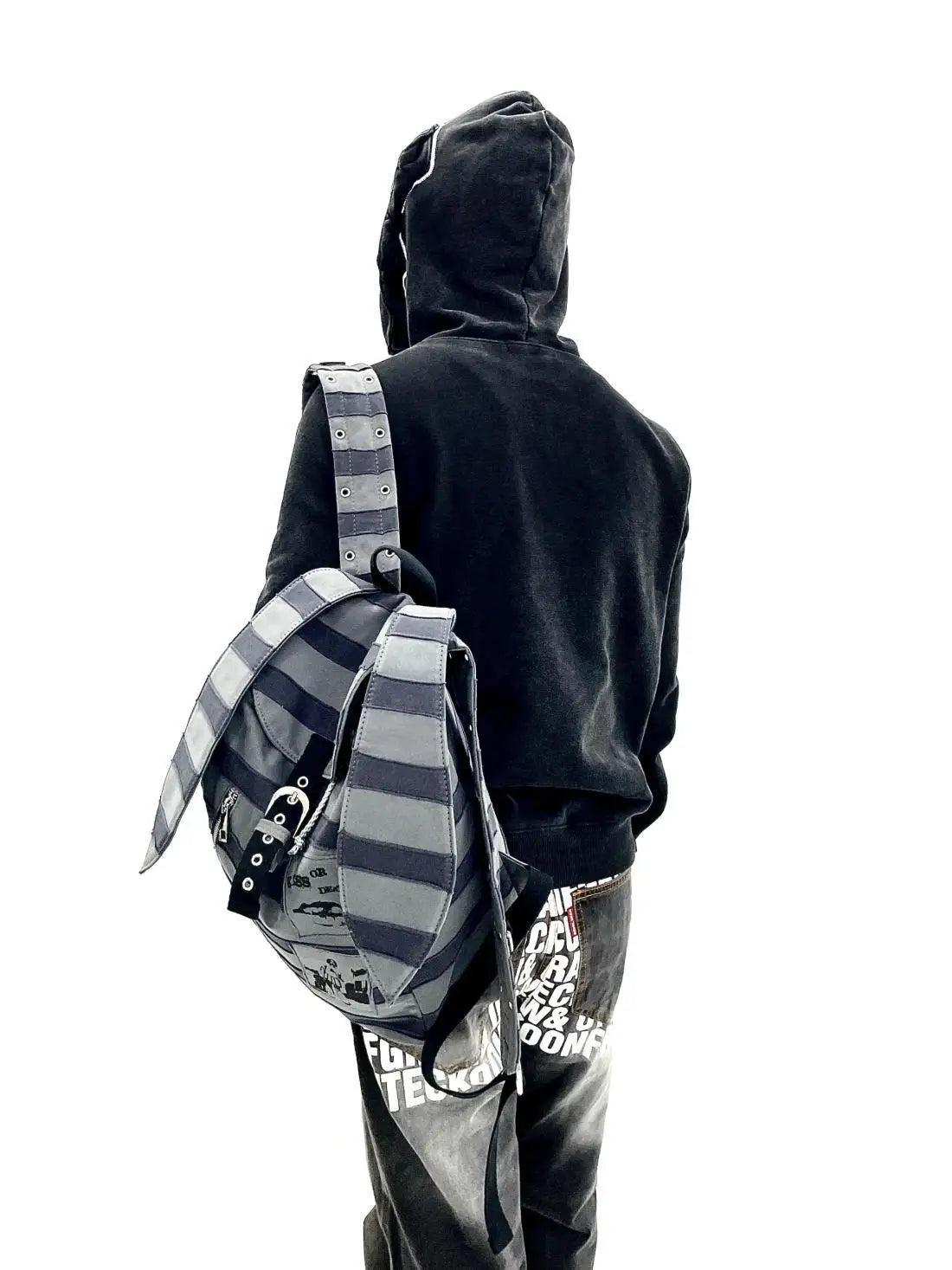 Vintage Striped Rabbit Ear Backpack | Unisex Punk Hip Hop Style