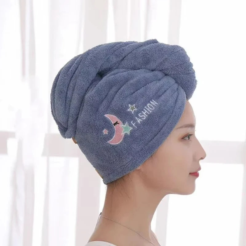 Soft Microfiber Dry Hair Towel | Quick-Dry Embroidered Shower Wrap