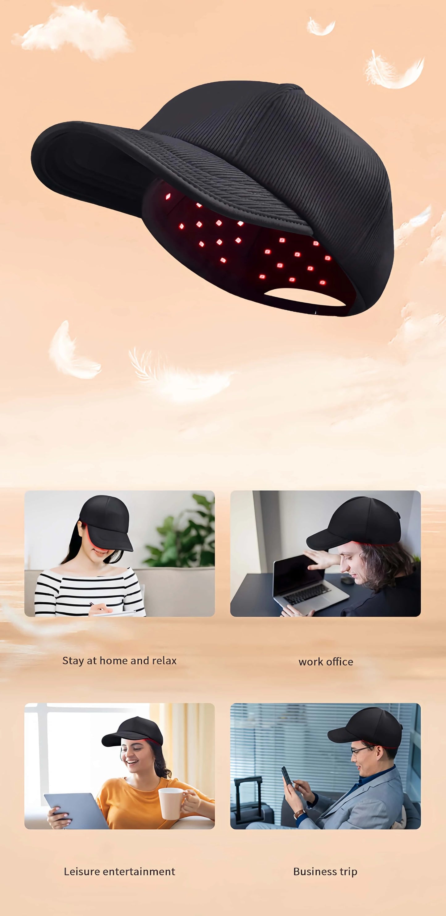 Wireless Adjustable Brightness Red Light Therapy Helmet Cap