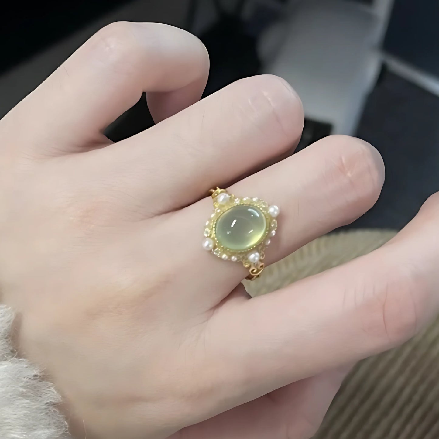 Adjustable Geometric Jade Ring for Women | Vintage Jewelry Gift