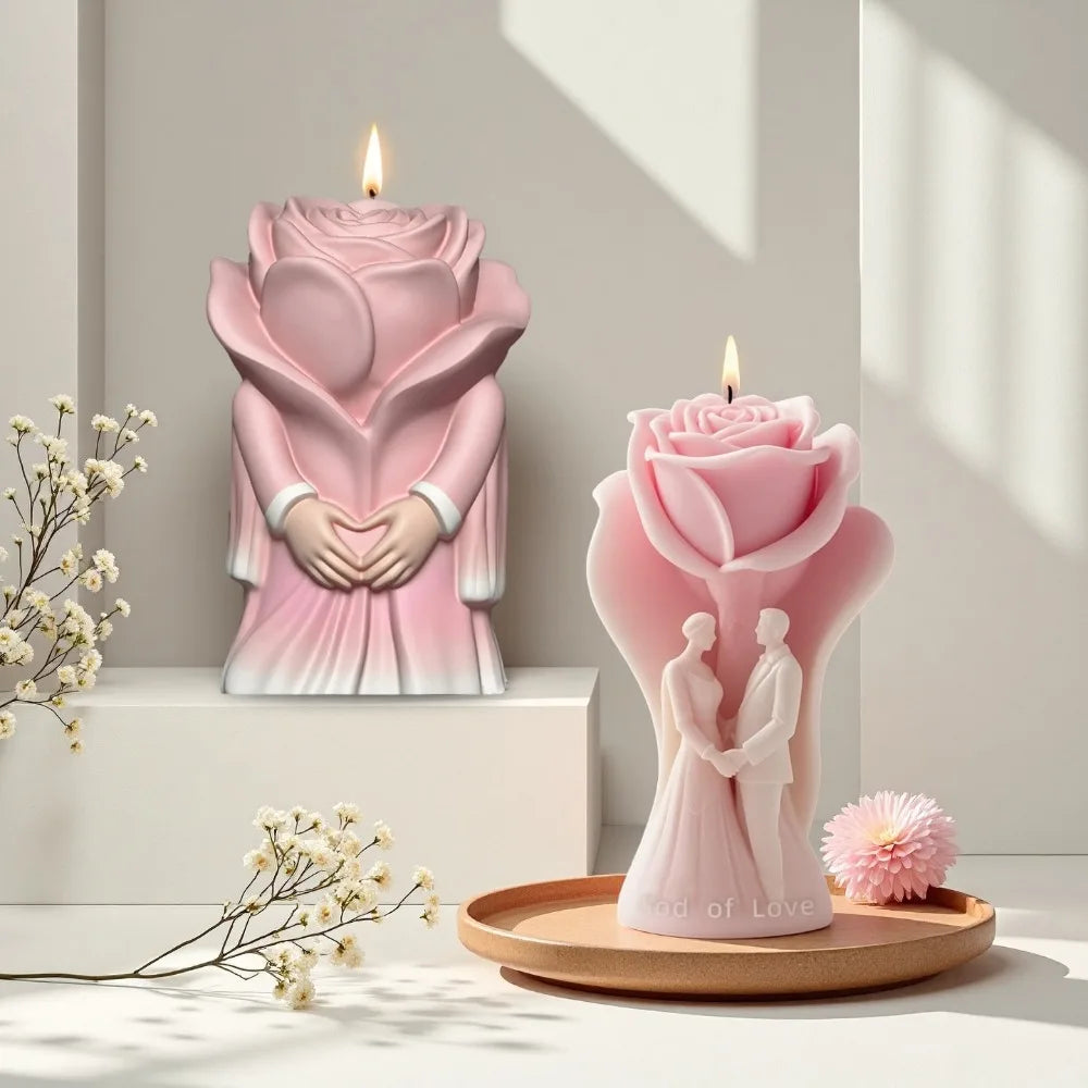 Elegant Rose Bride Groom Sculpture Candle Silicone Mold