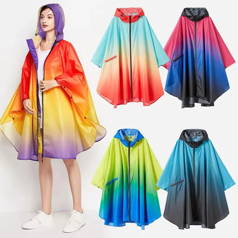 Big Size Women Gradient Color Raincoat | Lightweight Waterproof Cloak