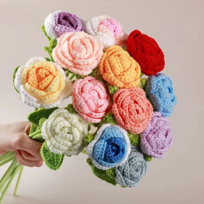 6pcs Multi-Color Crochet Rose Bouquet | Handmade Floral Decor