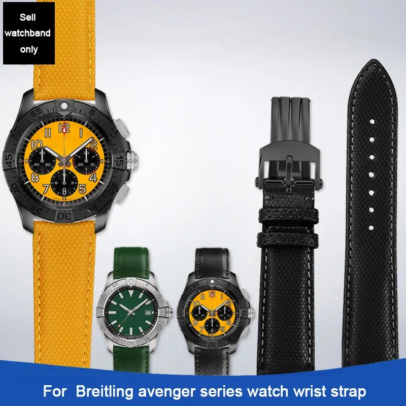 Versatile Yellow Nylon Leather Watch Strap | 22mm Men's Band