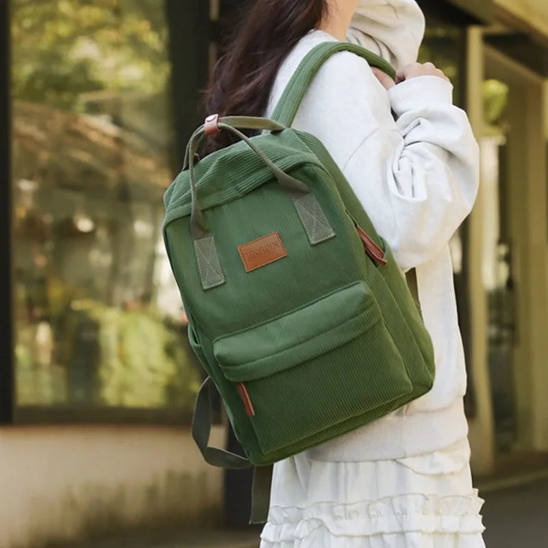 Trendy Multi-Color Corduroy Backpack | Casual Versatile School Bag