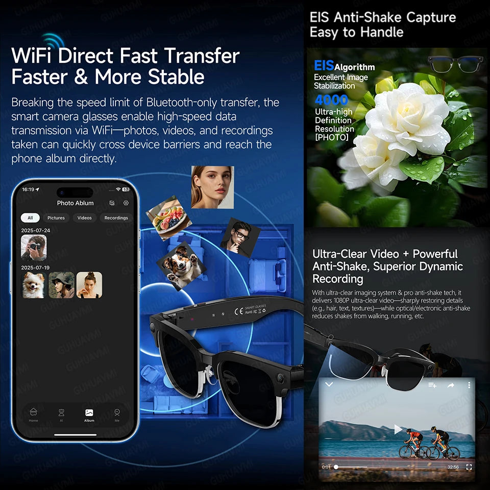 AI Smart Glasses with 800W Camera & Multilingual Translation
