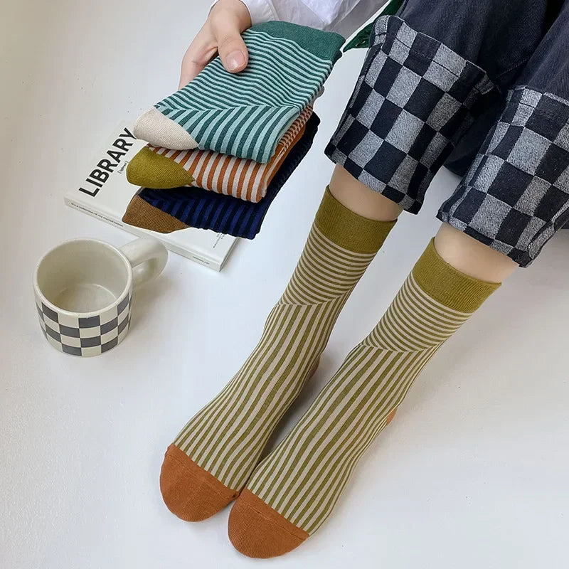 Multicolor Striped Casual Crew Socks for Women | Stylish Comfort