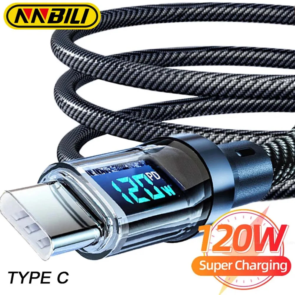 100W USB C & 120W USB A Charging Cables with LED Display