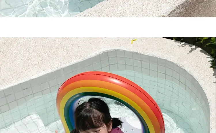 Rainbow Inflatable Swimming Ring | Fun Pool Float for All Ages