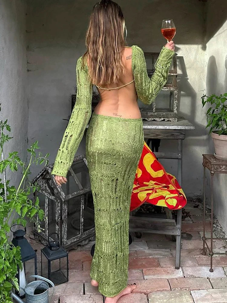 Elegant Hollow Out Backless Maxi Dress | Summer Women’s Fashion