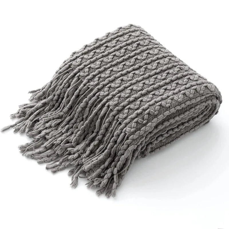Cozy Yellow Boho Knitted Blanket | Soft Travel Nap Comfort