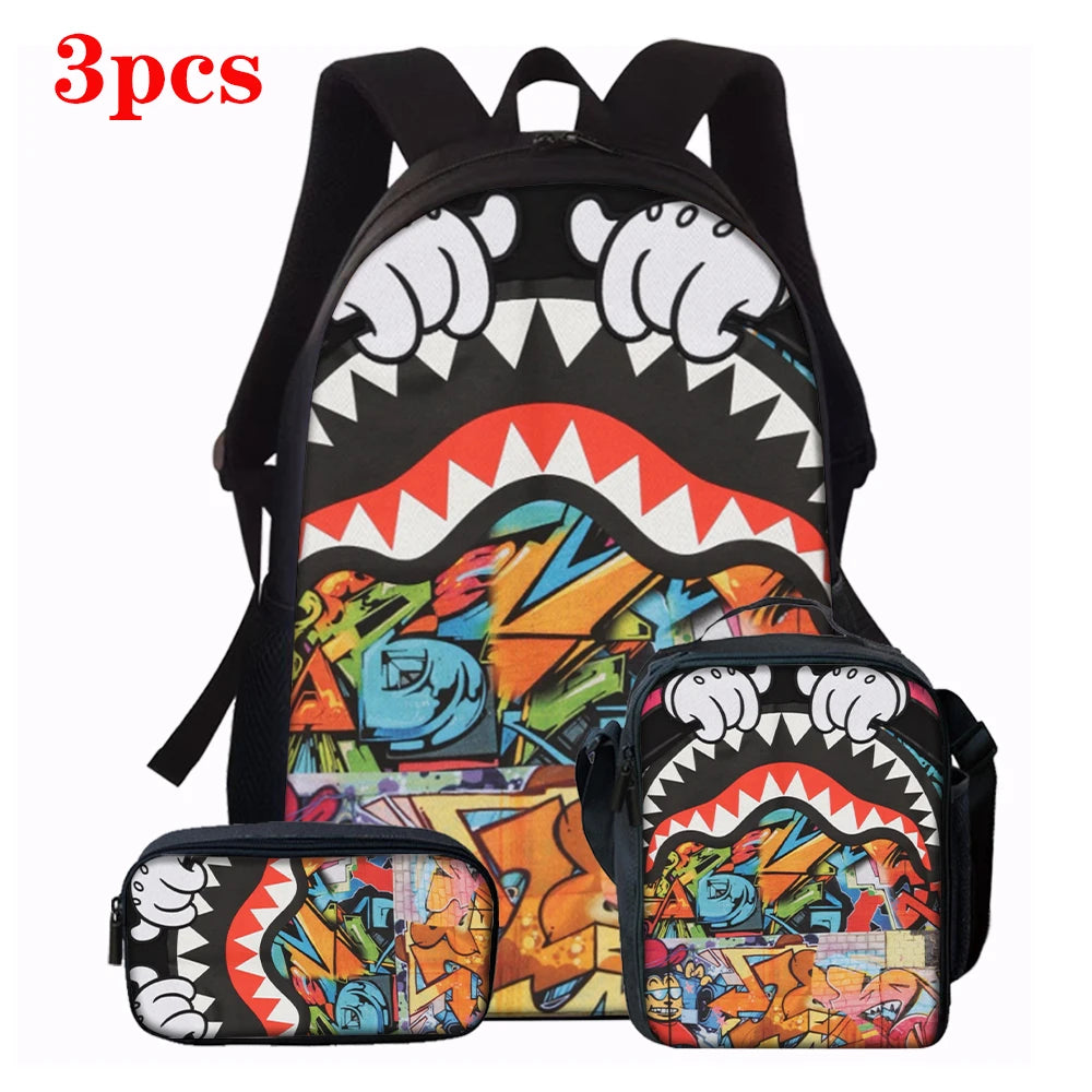 Trendy Shark Graphic Backpack Set | Perfect for School & Adventures