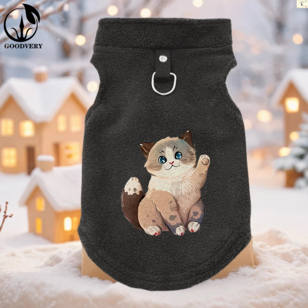 Suéter polar de invierno con estampado de gatos lindos para mascotas pequeñas