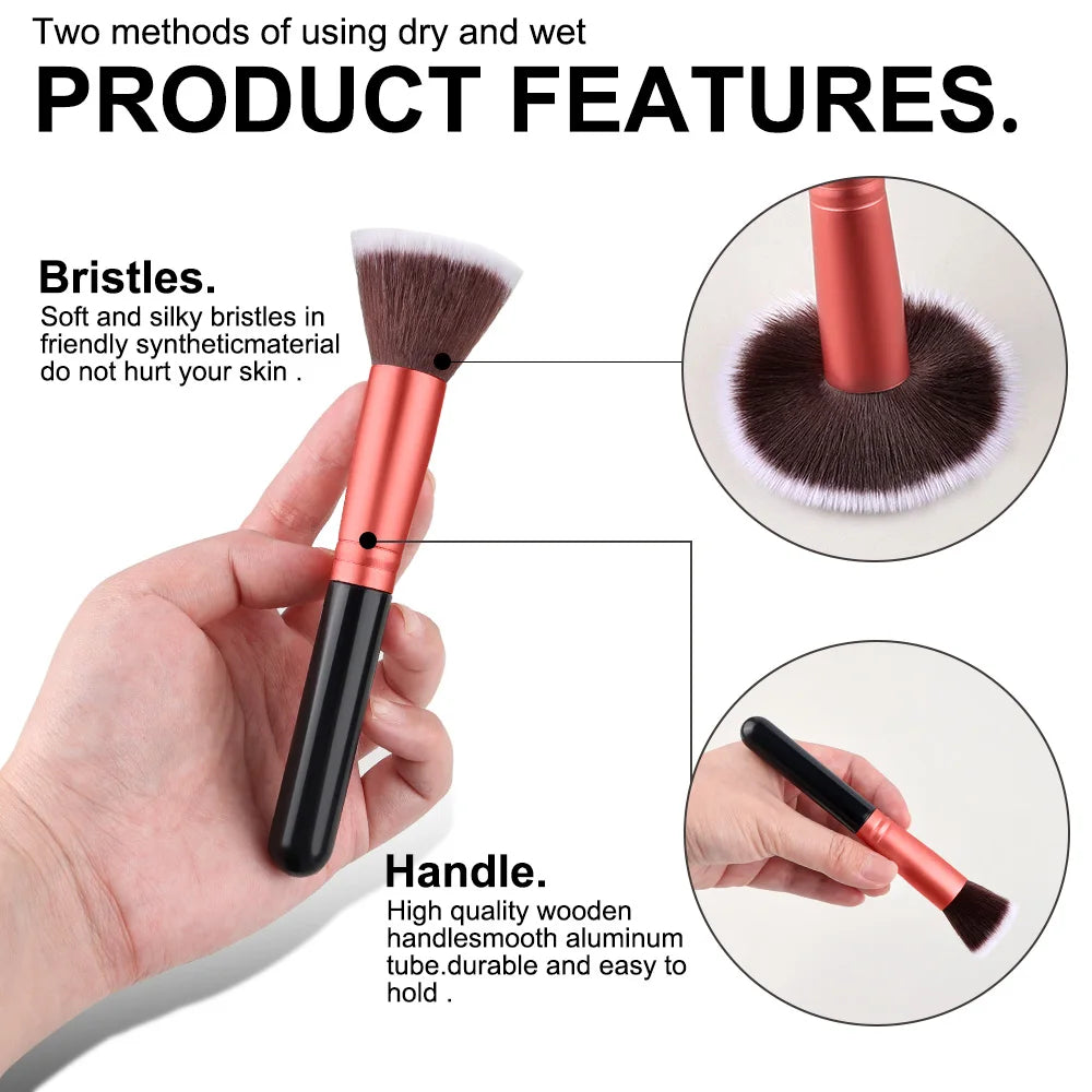 14-16 Piece Professional Makeup Brush Set – Soft Fluffy Goat & Synthetic Hair Brushes for Foundation, Eyeshadow, Blush, Concealer & Powder – Red/Black/Pink/Silver Handles