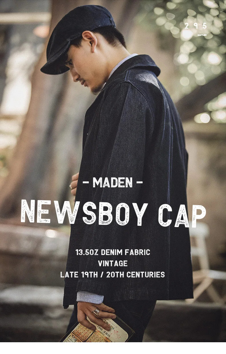 Oversized Men's Denim Newsboy Cap | Vintage Flat Cap for All Seasons