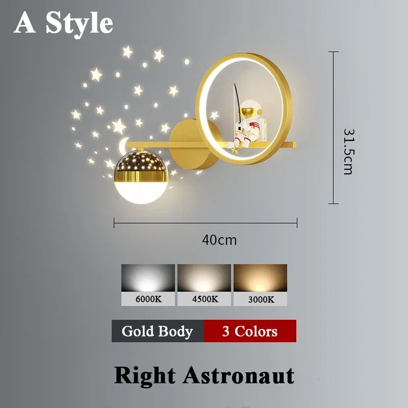 Lámpara de aplique de pared de astronauta creativo | Iluminación infantil moderna