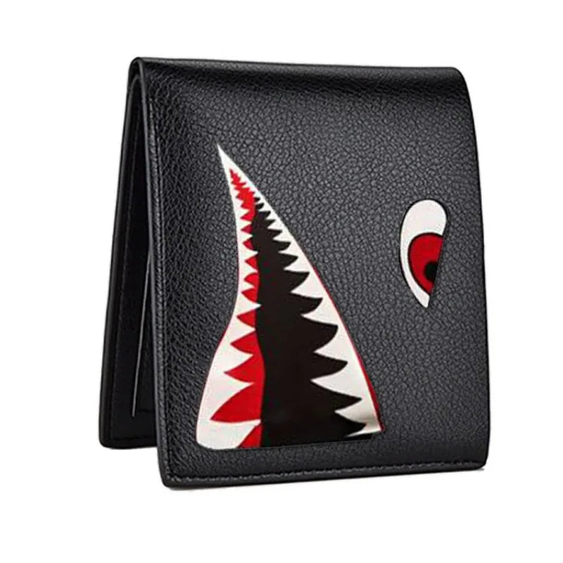 Men's Black Faux Leather Wallet | Shark Mouth Design Slim Holder