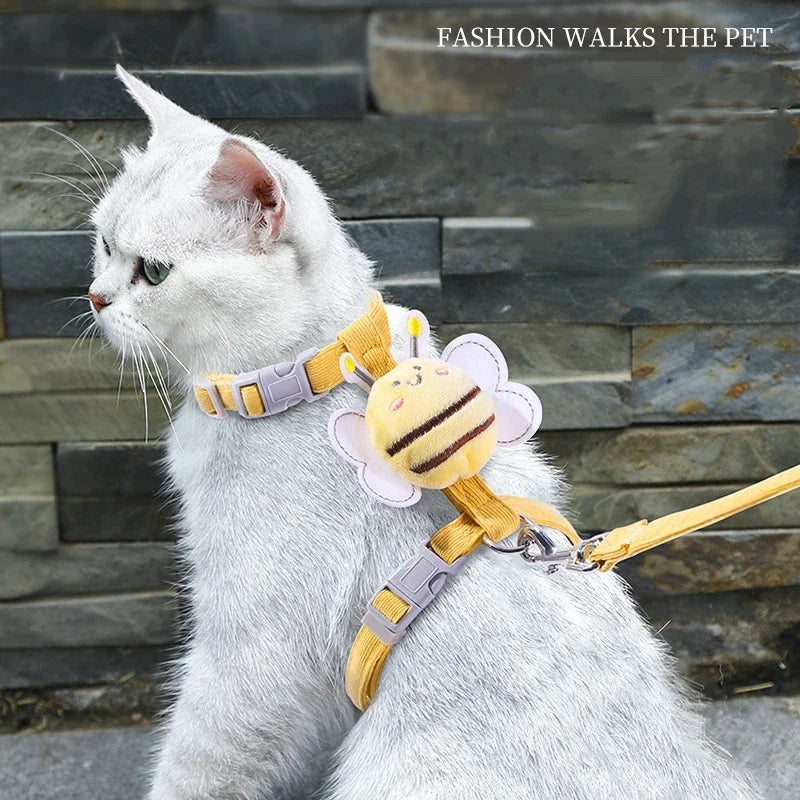 Cute Cartoon Bee Cat Harness & Leash Set for Small Pets