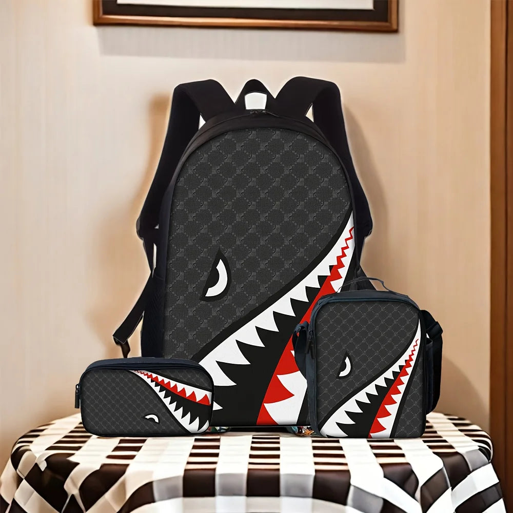 3pcs Shark Pattern Backpack Set | Stylish Unisex Gift