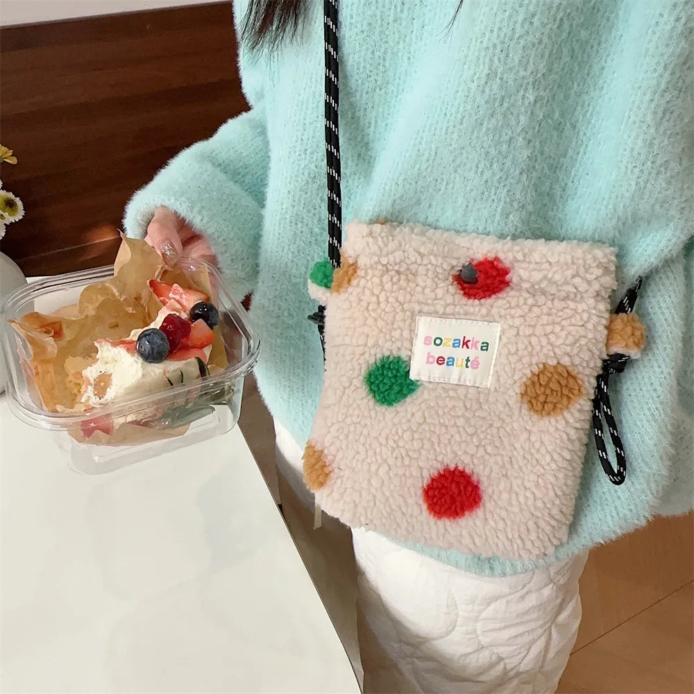 Cute Plush Dot Crossbody Bags for Women | Portable Shoulder Bag